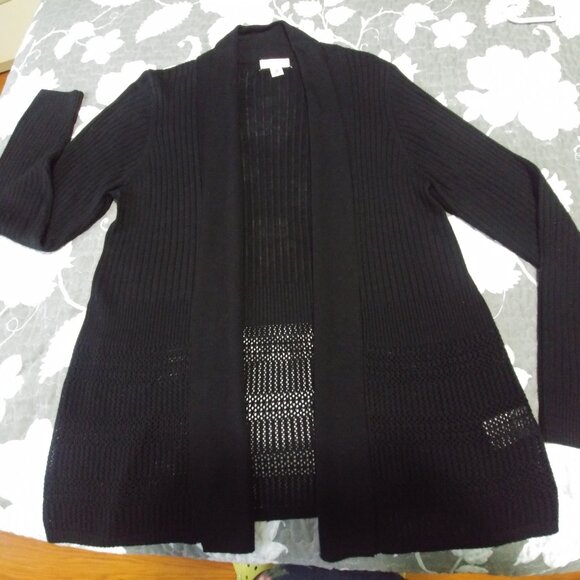 Tradition Black Sweater, no buttons, knit look bottom Size 12P, Acrylic/ Rayon - Picture 1 of 3